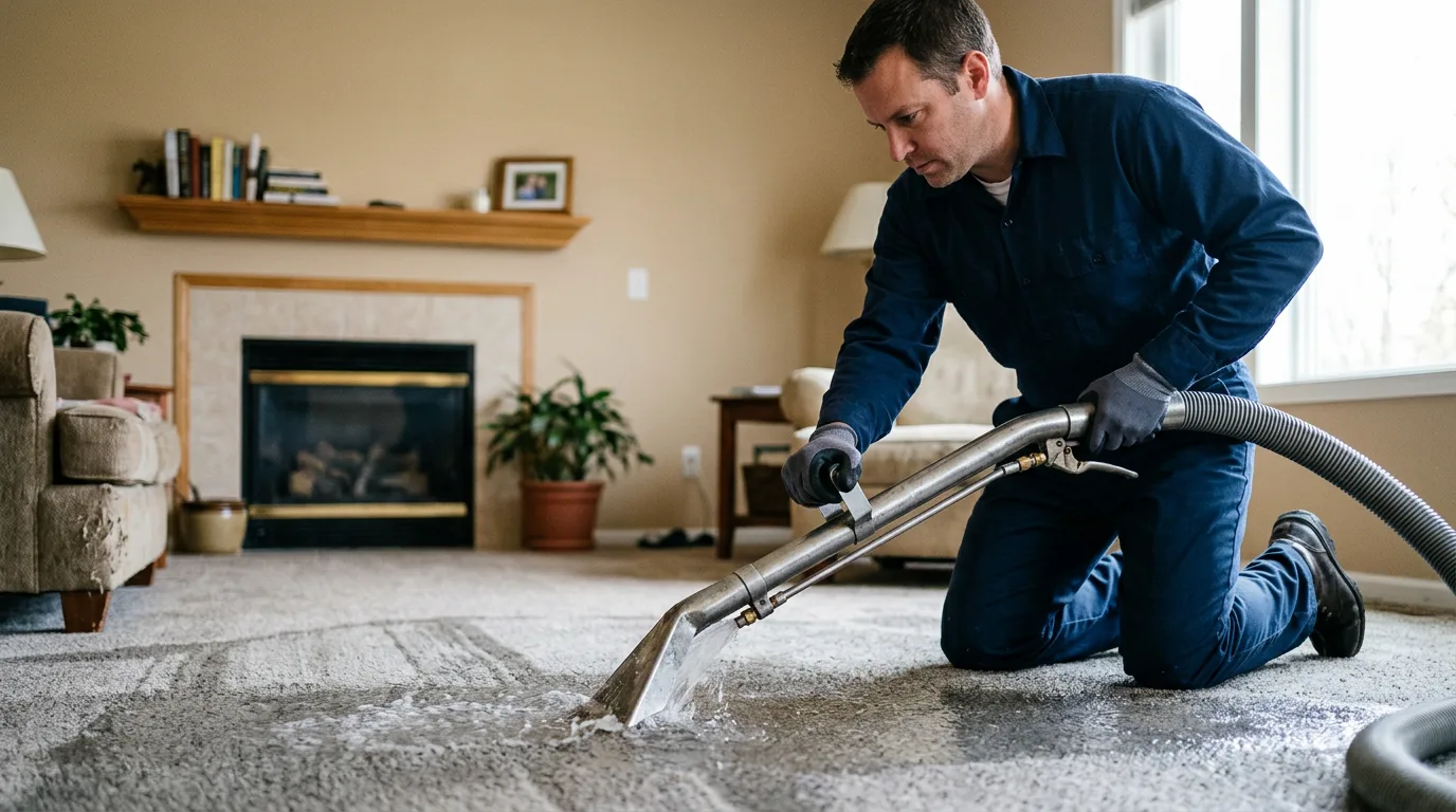 Water damage restoration technician working near Wyoming, IA